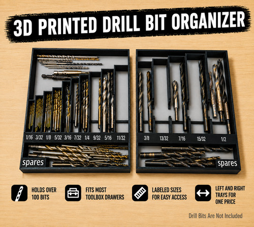 Printed drill bit organizer - 3d,